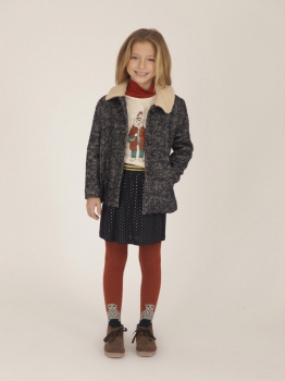 nice things mini - tweed sheep fur neck coat