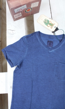 SCOTCH SHRUNK  - T-Shirt mit V-Ausschnitt in oilwash blue