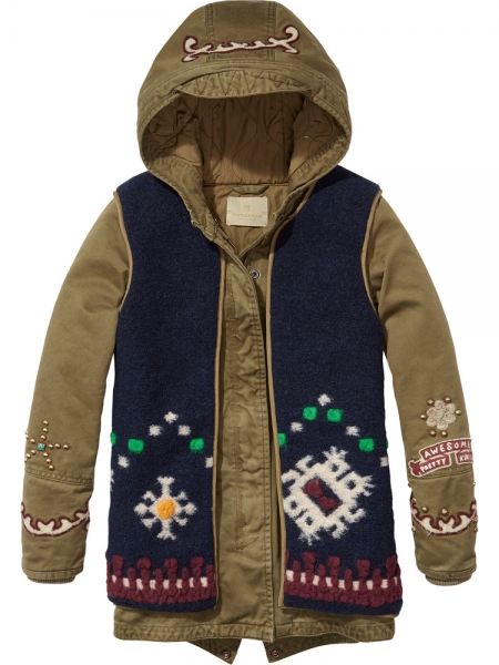 Scotch R'Belle - distressed cotton parka with detachable wool vest