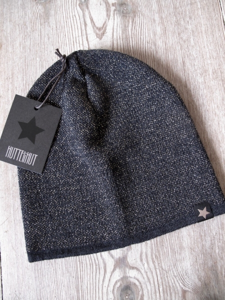 Huttelihut - Beanie Mütze Wolle in anthrazit mit Lurex