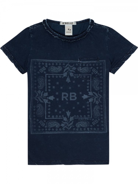 Scotch R'Belle - indigo tee with chest pocket and raw edge ruffle