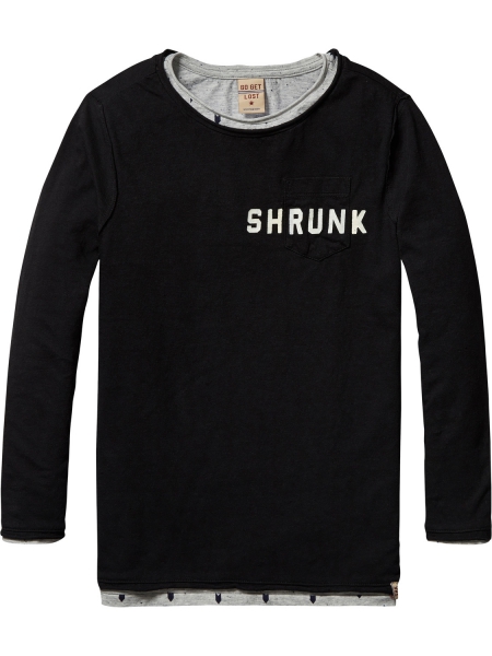 Scotch Shrunk - 2in1 style double layer longer length tee with chest artwork